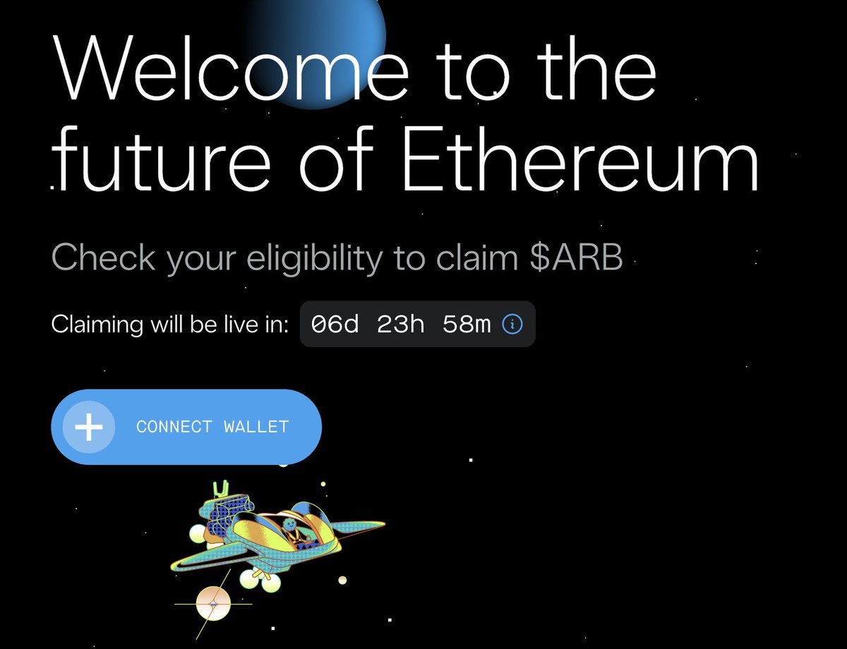 1.162B $ARB will be airdropped to users of the <a href="/arbitrum/">Arbitrum</a> platform.  #arbitrum #ARB #Airdrop

Check your eligibility to claim $ARB: arbitrum.foundation

User airdrop eligibility details: docs.arbitrum.foundation/airdrop-eligib…

Show me how many #ARB tokens you will receive.👇