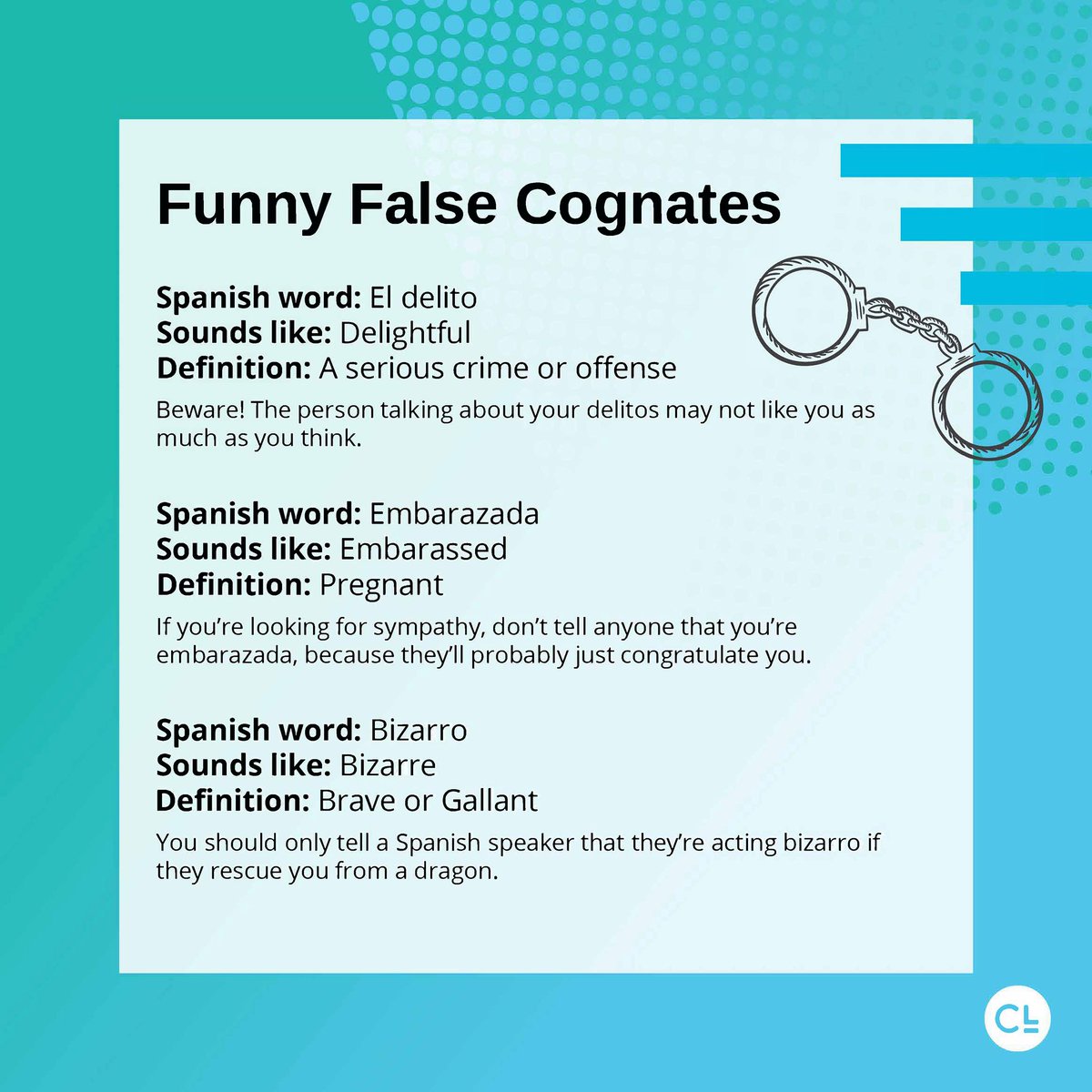 carnegielearn's tweet photo. Language is limitless, fun, and sometimes even surprising. The words below have some unexpected meanings! #WorldLanguageDay https://t.co/V70XSn1xfV