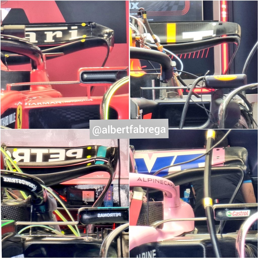 FDataAnalysis's tweet photo. It's #WingThursday again!

-Ferrari and RB are running a very similar spec: Ferrari's drag advantage and RB's downforce advantage (in Bahrain) should equalise here

-Mercedes will have reduced DRS effectiveness (unloaded upper plane)

-Alpine has the 'deepest' lower plane spoon https://t.co/gEgiiBSS5Q