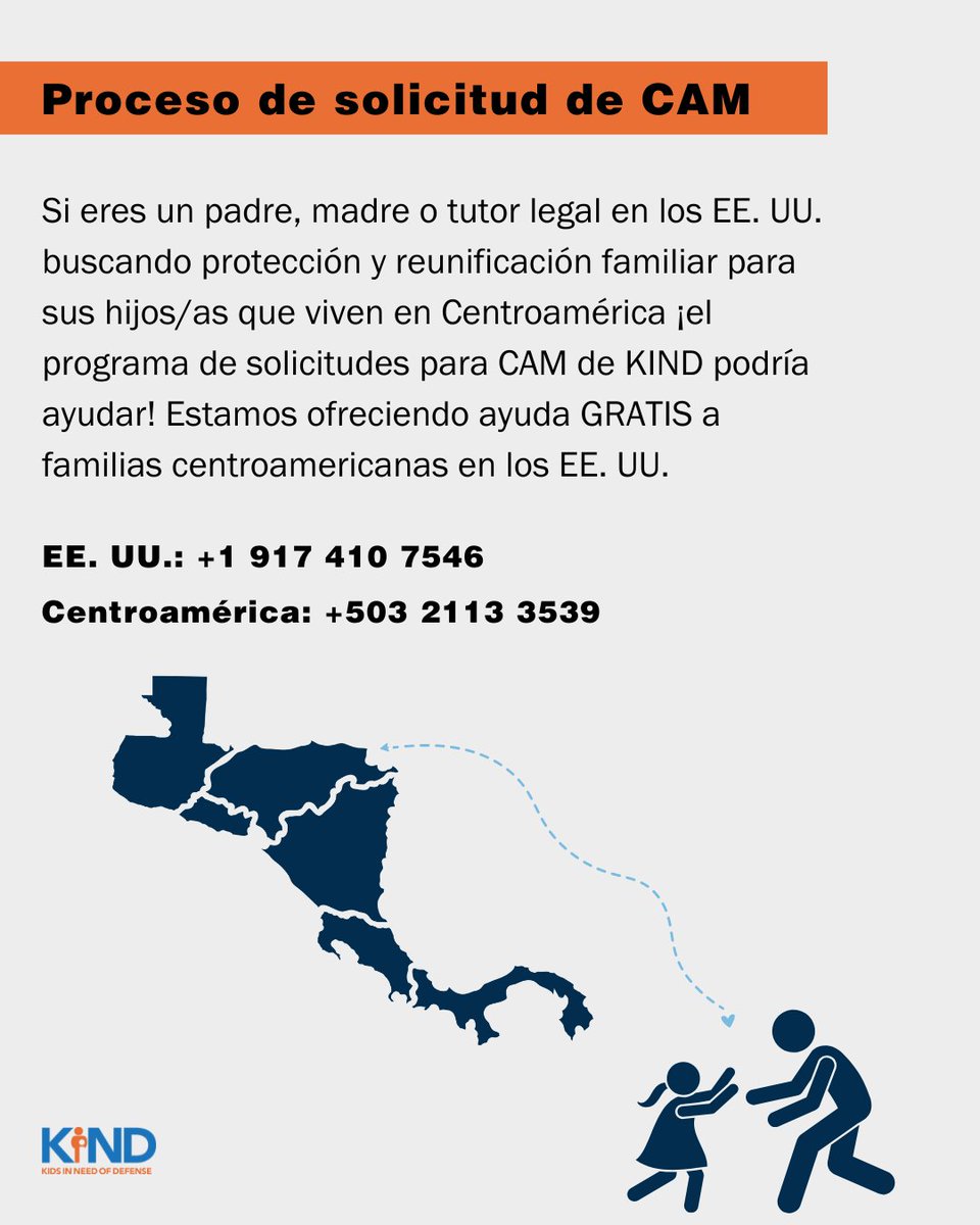 supportKIND's tweet photo. Ninguna familia debe mantenerse separada de sus hijas/os. Por eso estamos comprometidos a ayudar a las familias centroamericanas eligibles a aplicar al programa CAM. Si necesitas ayuda con una solicitud, ponte en contacto con la Línea de Atención del CAM de IRC. #PathwaytoSafety https://t.co/UAG4iO3njx
