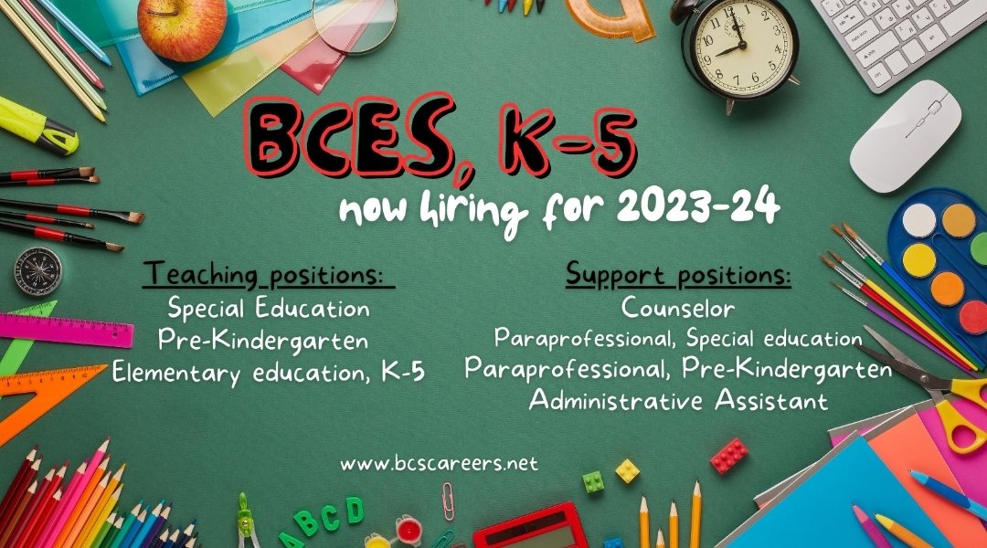 Bryan County Elementary School is currently hiring for the 2023-2024 school year!  #OneBryan #excellenceandsuccessinallwedo