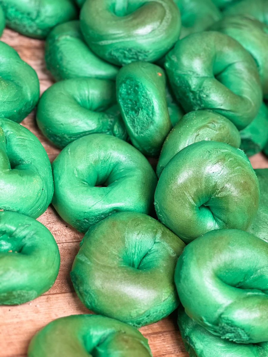 Green Bagels Available Today, Friday &amp; Saturday! Available in Plain, Sesame &amp; Everything! Pre-Order Available.  #greenforstpatricksday #greenbagels #longbeachny #libagels