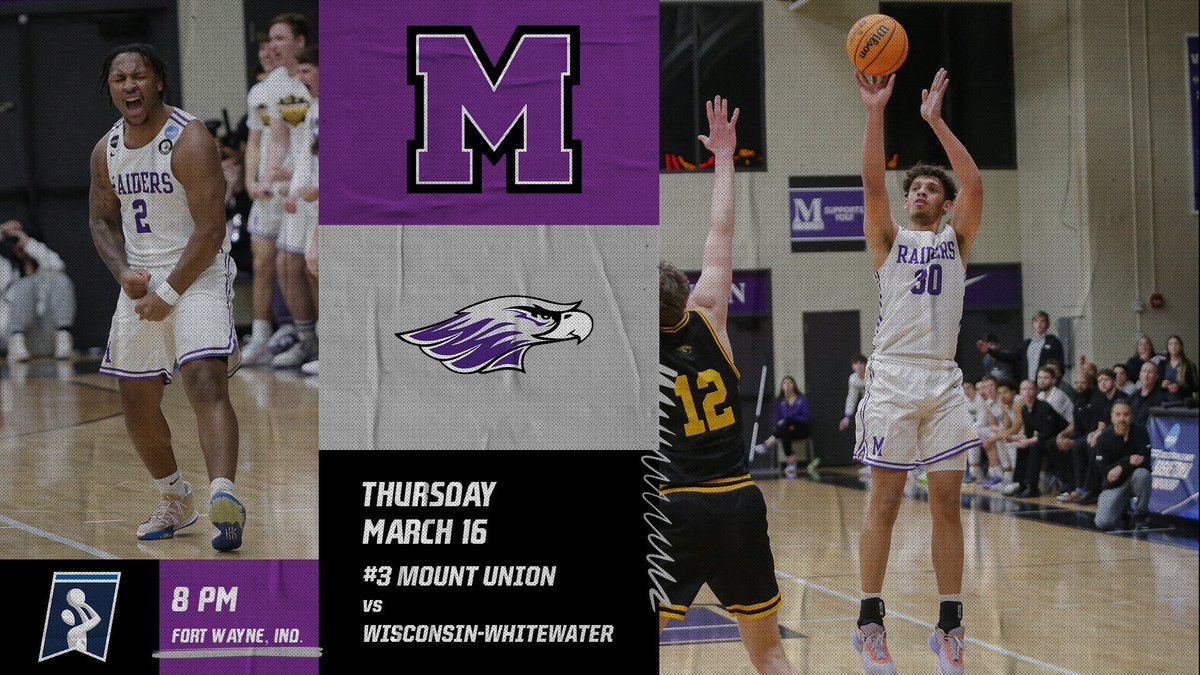purpleraiders's tweet photo. It’s GAMEDAY!! #3 Mount Union takes on Whitewater in the Final Four of the NCAA Tournament tonight in Fort Wayne!!

📍: Fort Wayne, Ind. 
🕑: 8 PM
📺: https://t.co/TdrJnOW3w6

#GoMountGo https://t.co/Xy79cdJrKu