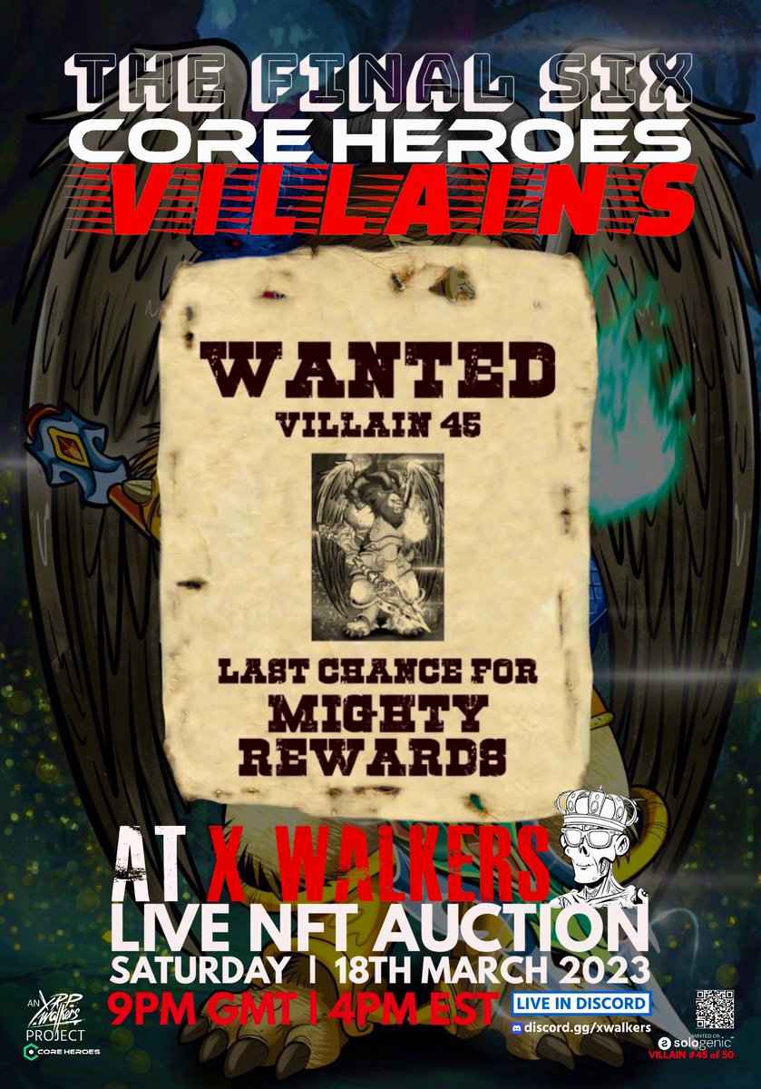 ⚠️🚔WANTED🚔⚠️
𝕋ℍ𝔼 𝔽𝕀ℕ𝔸𝕃 𝕊𝕀𝕏 #Villains are roaming free, until caught for MIGHTY REWARDS <a href="/xrpwalkers/">X Walkers</a> #NFTAuction Saturday | 9PM GMT! Are you up for the challenge, before it’s too late⁉️
💎#45-50
🤌REWARDS IN #COREUM
🖼 🆓1:1 #NFT 
#CoreAirdrops #CoreMainnet #CoreDrip🧪
