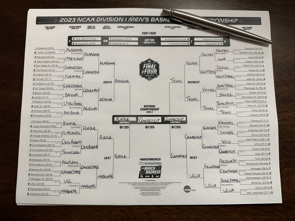 Jeff D. Lowe on Twitter "Here it is, my 2023 MarchMadness bracket. I