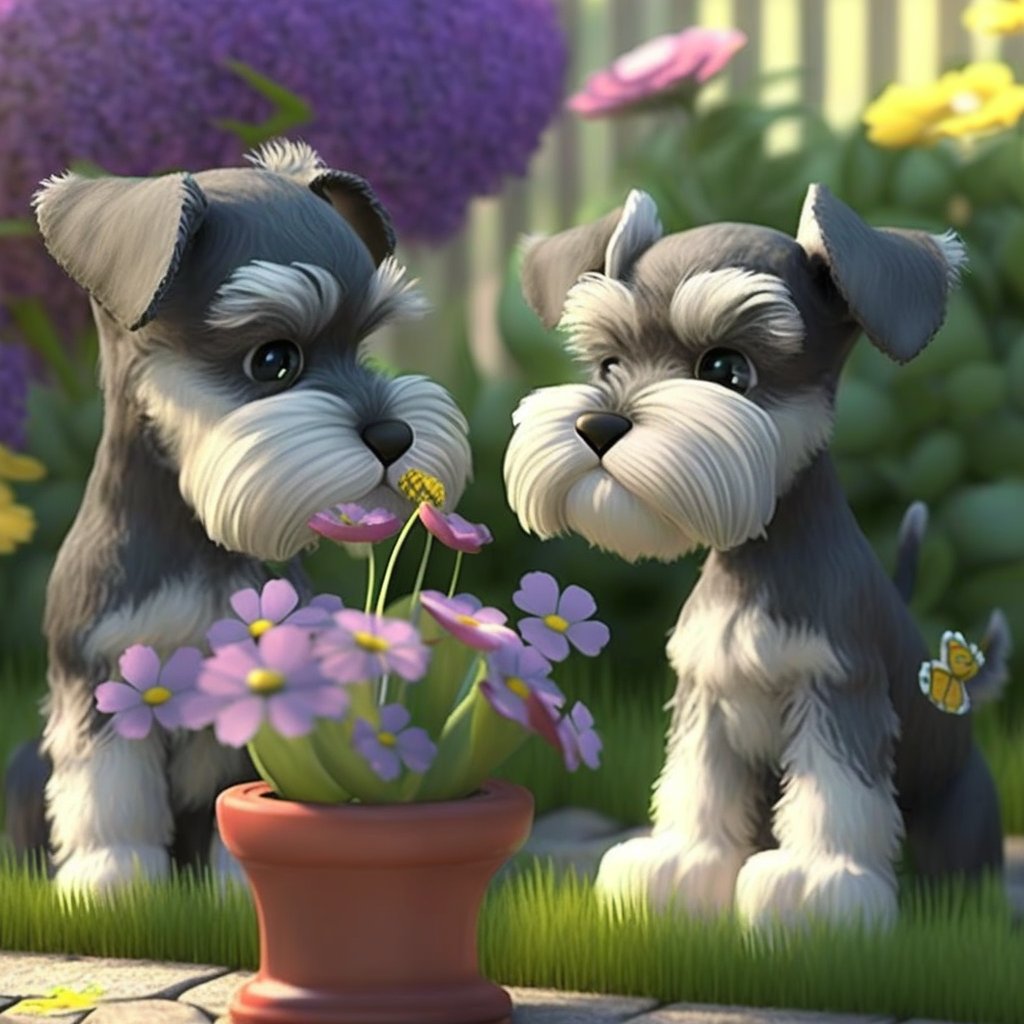 SchnauzerToons's tweet photo. These Mini Schnauzer puppies are in the backyard, sniffing flowers! 🌸🐾 Can't get enough of these furry little explorers! #MiniSchnauzer #SchnauzerGang #Schnauzers #DogsofTwitter #ZSHQ #Flowers #PuppyLove 🐶💕🌼 https://t.co/GADZtb4XZj