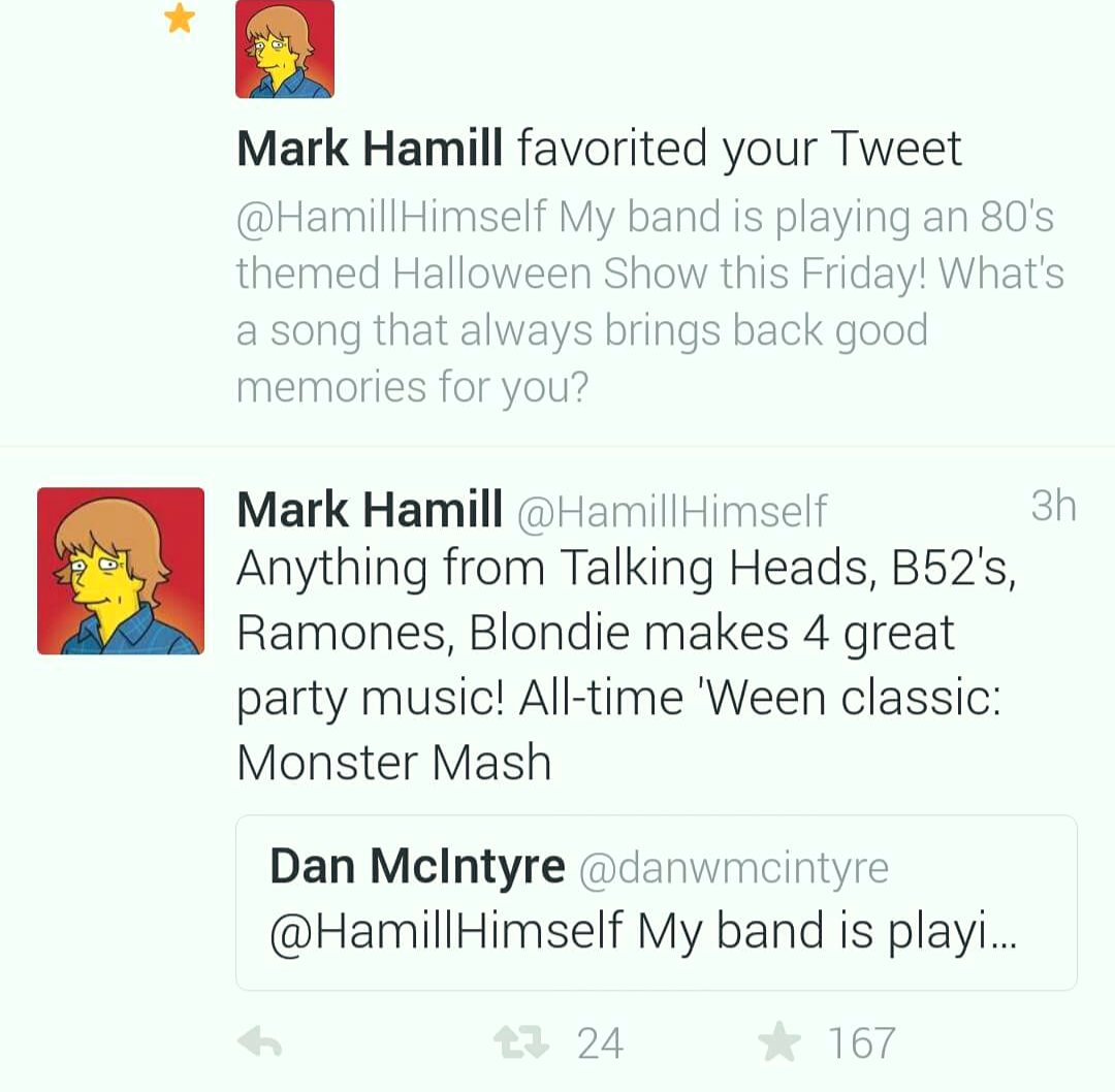 Throwback to 2015 when the legend himself <a href="/MarkHamill/">Mark Hamill</a> gave my band sage-like wisdom for our Halloween Show. Thanks for everything you do and have done, Mark!