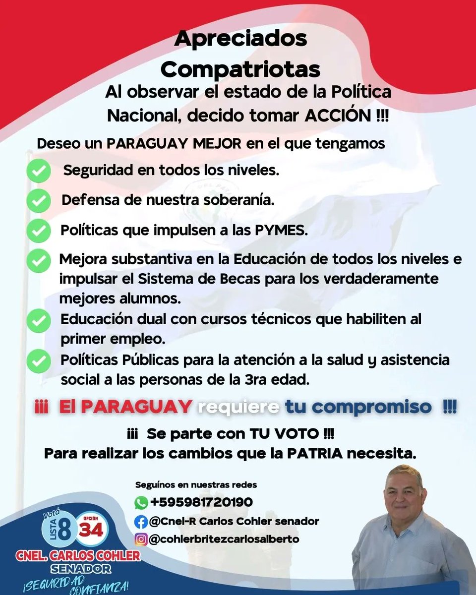 La defensa del idioma guaraní forma parte estratégica de la defensa nacional. Tenemos muchos ejemplos en la Independencia, Guerra de la Triple Alianza, Guerra del Chaco. <a href="/patriaquerida/">PATRIA QUERIDA</a> <a href="/sebavillarejo/">Seba Villarejo</a> <a href="/patriciadsg1/">Patricia dos Santos</a> <a href="/cohler_britez/">Carlos Alberto Cohler Brítez</a> #senador #senador2023 #lista8opcion34 #Seguridad