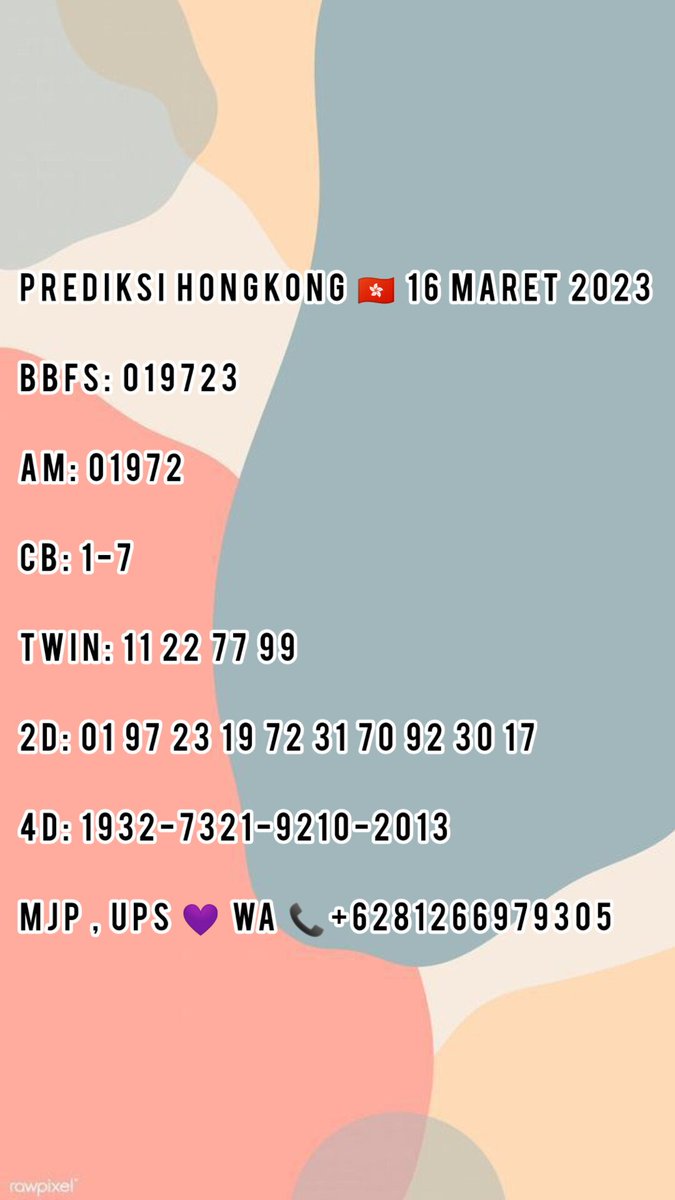 Prediksiqueen's tweet photo. PREDIKSI HONGKONG 🇭🇰 16 MARET 2023

JOIN GRUP PREDIKSI GRATIS BISA LANGSUNG CHAT KE WA 📞+6281266979305

#prediksitogel #PREDIKSITOGELHONGKONG #prediksitop #prediksihongkong #prediksitogelwap #prediksi #TogeLovers #togelonline #togelhongkong #togeljitu #togel #togelslot https://t.co/7TRP3Qf9T8