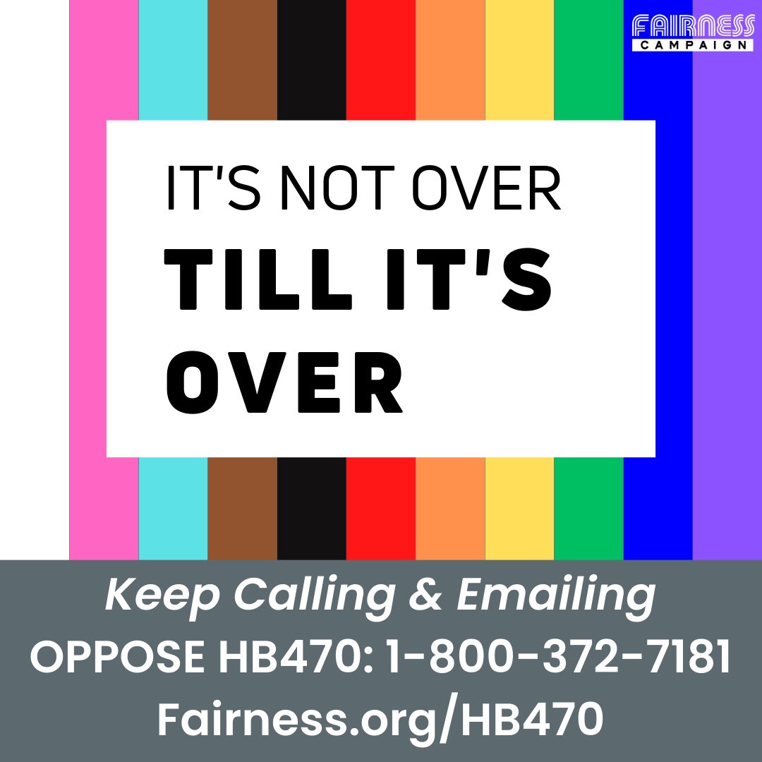 There are just under 14 hours until the KY General Assembly gavels out for the governor’s veto period. HB470 HAS NOT PASSED YET. You still have time to save KY kids. 

EMAIL: Fairness.org/HB470

CALL: 1-800-372-7181

#LGBTQ #KYFairness #KYTransRights #KYGA23