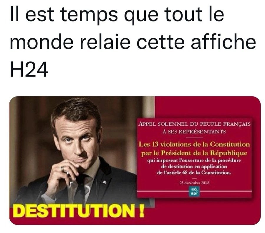 @BFMTV Destitution immédiate de Macron à la présidence et de Borne avec son gouvernement. Powerlove en place et en action. Bil.