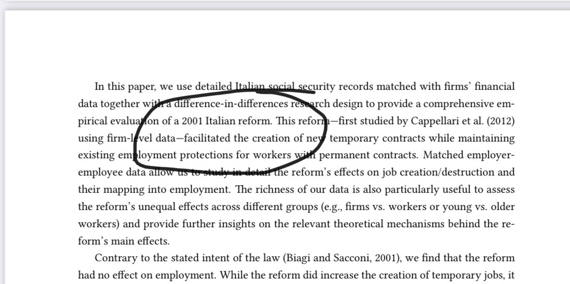 Il presidente Conte -sotto gli applausi scroscianti della Cgil -cita uno studio di Bankitalia del novembre 2022 per dimostrare il fallimento del Jobs Act. Lo studio al quale probabilmente si riferisce è questo: parla della riforma Sacconi del 2001, 15 anni prima del Jobs Act. 1/2
