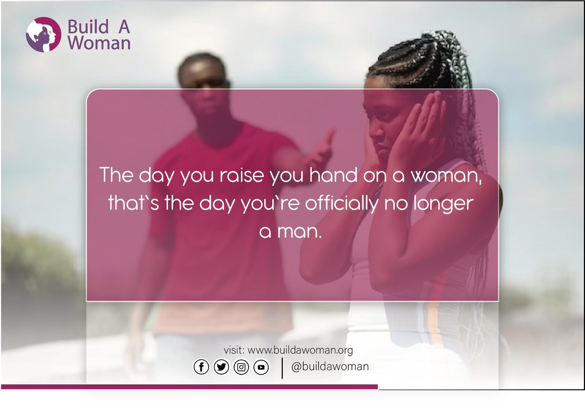 BuildWoman's tweet photo. buildawoman1 The least thing you should think about as a man is to raise your hand to fight a woman. It makes you lose dignity and respect from the your wife and even people around you. Let's handle women with care and love and not violence.
#stopdomesticviolence #respect https://t.co/Ai1xE4K0Lh