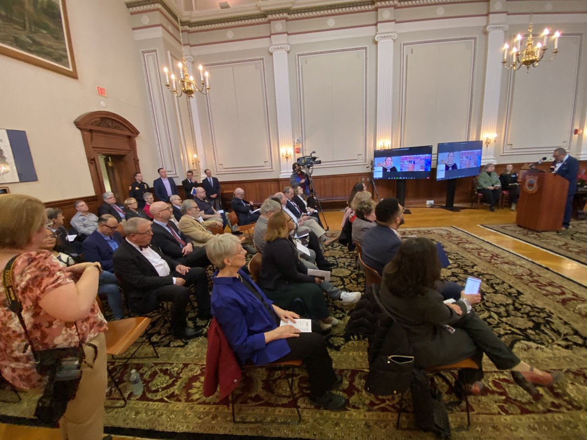 TomRaderTV's tweet photo. #HappyBirthdayReadingPA #CityHall @69News It’s a “Who’s Who” inside council chambers today with county, state and local leaders, as well as delegates from #sistercities overseas present for a 275th Anniversary celebration. @mrmonopoly #readingrailroad https://t.co/kEFqwpqOvJ