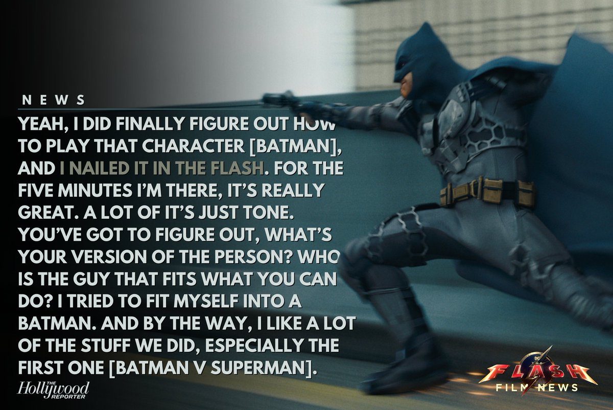 Ben Affleck says he nailed his performance as Batman in #TheFlash #TheFlashMovie within the 5 minutes of time he's in it.

"A lot of it's just tone."