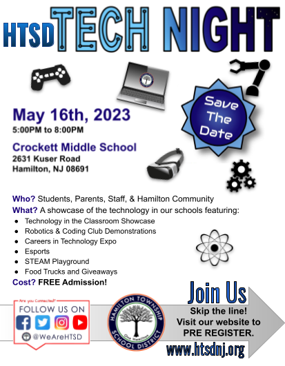 WeAreHTSD (@WeAreHTSD) on Twitter photo 2023-03-16 14:28:07 π£ SAVE The Date! Tech Night π» π May 16, 2023 π° 5 - 8pm π‘ @HTSD_Crockett Please mark your calendars and join us for our annual celebration of Technology in our schools βοΈ Link to pre-register will open early April. #HTSD #HTSDPride @ScottRRocco @HTSDSecondary @HTSD_Tech π£ SAVE The Date! Tech Night π» π May 16, 2023 π° 5 - 8pm π‘ @HTSD_Crockett Please mark your calendars and join us for our annual celebration of Technology in our schools βοΈ Link to pre-register will open early April. #HTSD #HTSDPride @ScottRRocco @HTSDSecondary @HTSD_Tech