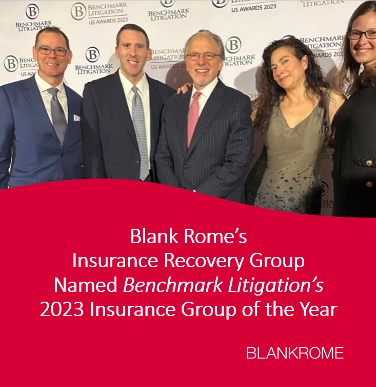 BlankRomeLLP's tweet image. We're excited to share that our Insurance Recovery group has been named @BenchLitigation's 2023 #Insurance Group of the Year! The award program recognizes the country’s most distinguished #litigators &amp;amp; their firms for their exemplary work. More: bit.ly/3yLgAdY