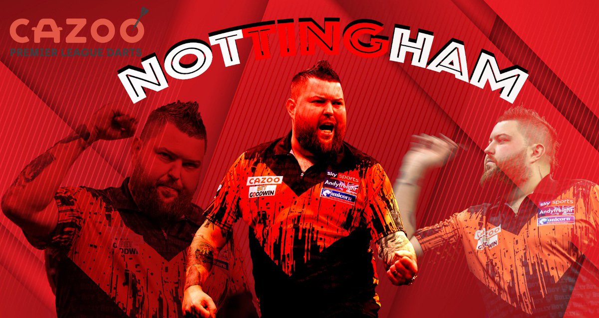 Michael180Smith's tweet photo. Ready for another big Premier League night in Nottingham and I take on Chris Dobey. Thanks for the support!
@UnicornDarts #AndyFreight @Goodwin_Racing @SkySportsDarts @dartingp https://t.co/8uhqixwZOk