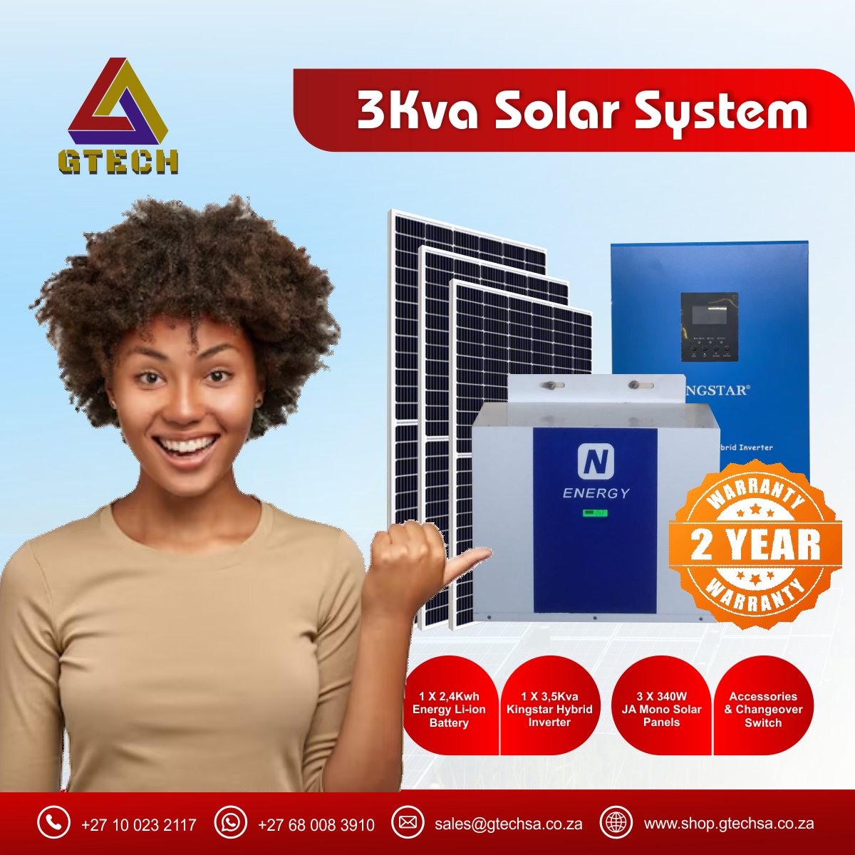 Gtechsa27's tweet photo. 🔥🔥🔥 Load Shedding Solution 🔥🔥🔥

A must have for every household, this reliable #3KvaSolarSystem powers Fridge, TV, Wifi Router, LED Lights, Laptop / Phone Charging + any other approved load. 

Landline: +27100232117 / WhatsApp: +27680083910 /  Email: sales@gtechsa.co.za https://t.co/f558apzc41