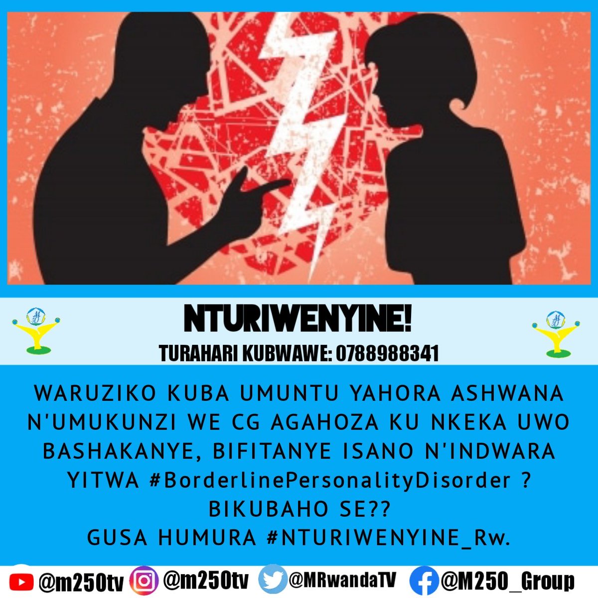 NTURIWENYINE_Rw's tweet photo. #HiRwanda🇷🇼☕
Reka mbamenere IBANGA!😊
Burya Isooko Yambere Y'ibyishimo ni #KUBANA NEZA N'ABANTU BAWE!
Iyo Byanze rero, Bitangira Kubangama
Mu mibereho Yawe ya buri Munsi.
GUSA #nturiwenyine Inzobere Ziteguye Kugufasha #ubufash0788988341 #M250Group https://t.co/1Q9c87WP30