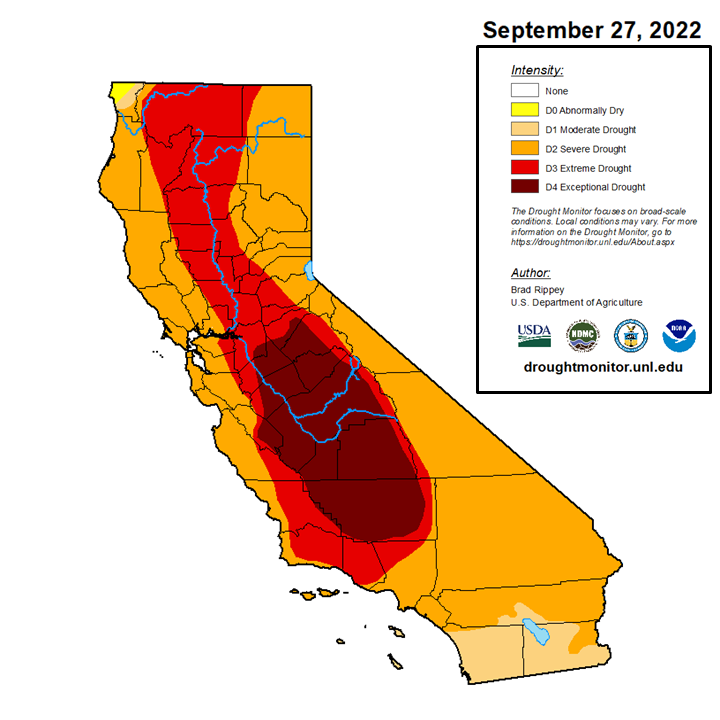 NWSBayArea's tweet photo. Who wants an updated drought monitor?! Slight improvements over the last week, major improvements since the beginning of the water year. 

Get the latest at https://t.co/am42AVc9xj

#CAwx #CAdrought https://t.co/n4ZLJuErAe