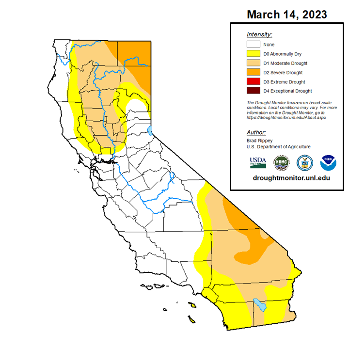 NWSBayArea's tweet photo. Who wants an updated drought monitor?! Slight improvements over the last week, major improvements since the beginning of the water year. 

Get the latest at https://t.co/am42AVc9xj

#CAwx #CAdrought https://t.co/n4ZLJuErAe