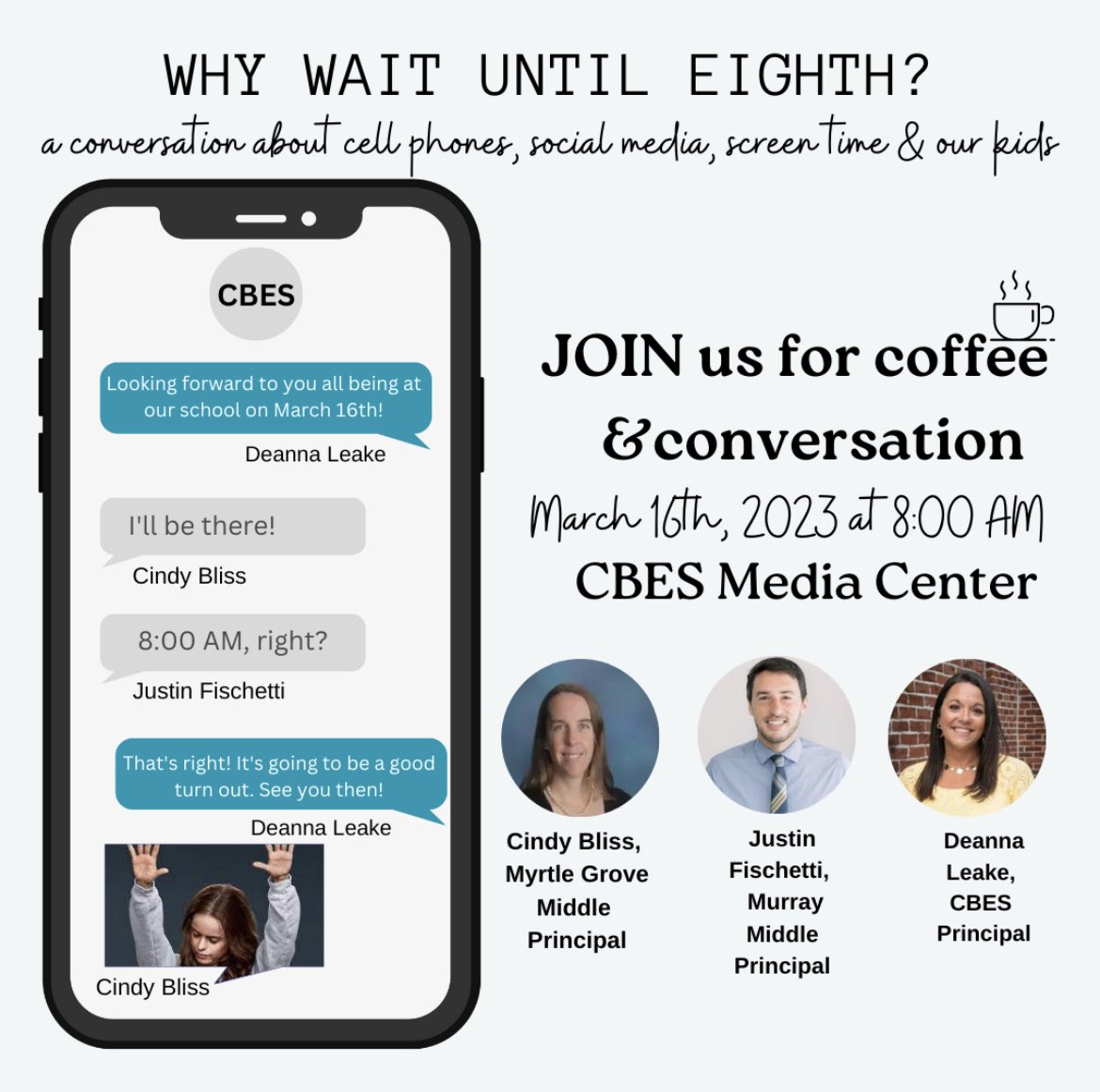 Thanks so much to <a href="/BlissCyndy/">Cyndy Bliss</a> and <a href="/JustinFischetti/">Justin Fischetti</a> for engaging us in some great conversation around how to best support our children in this world of cell phones and social media. <a href="/NewHanoverCoSch/">New Hanover County Schools</a> <a href="/CBElementary/">CB Elementary School</a>