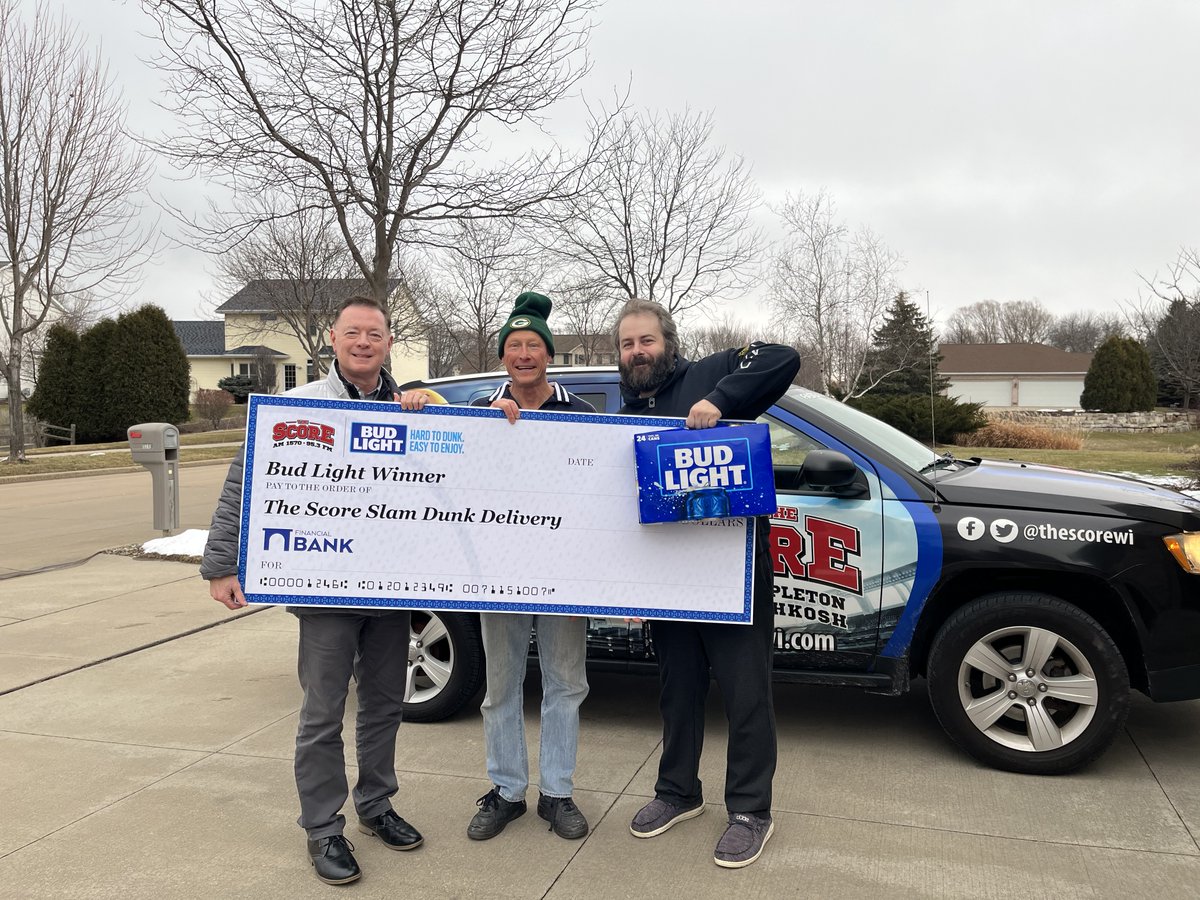 thescorewi's tweet photo. Congratulations to our @budlight #SlamDunkDeliveries in-person winners, courtesy of @WIDistributors!
Tim in Appleton
Brad in Little Chute
Ken in Appleton
See you during the #MarchToTheChampionship beginning today with @LeoKiperJr & @EricBalkman, #ScoreSquad! https://t.co/qX9fUO2smK