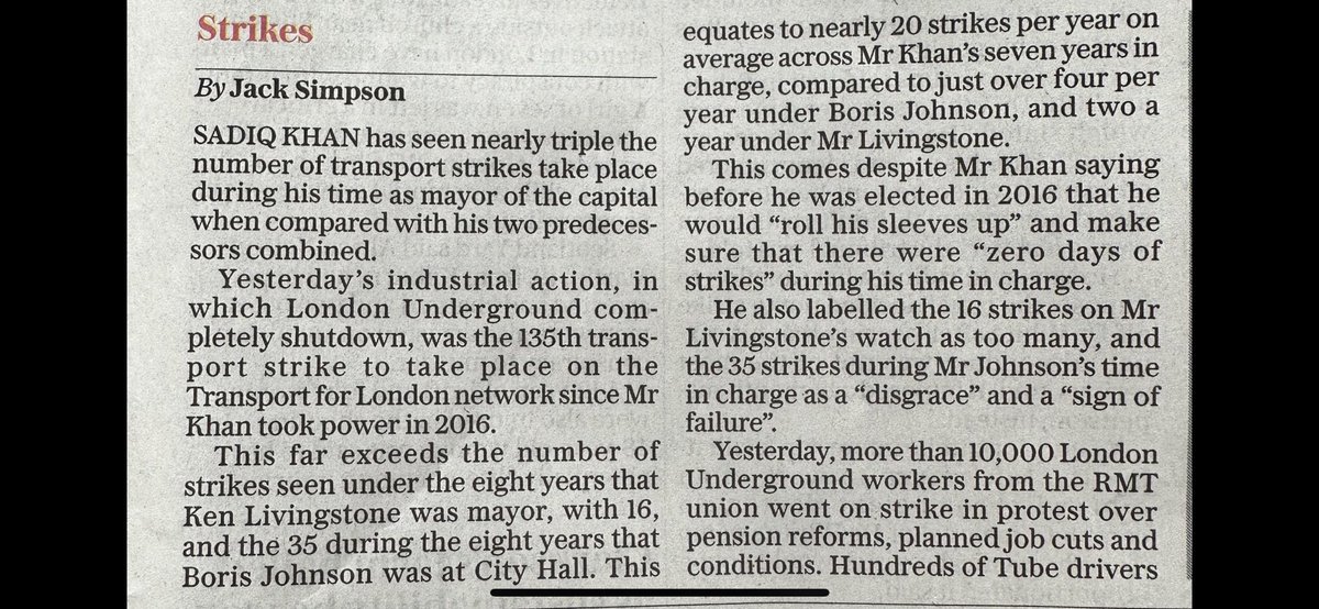 #SadiqKhan has been a disaster as Mayor Of London. The worst ever. #RailStrikes at record levels along with a city now a dangerous crime ridden ghost town.