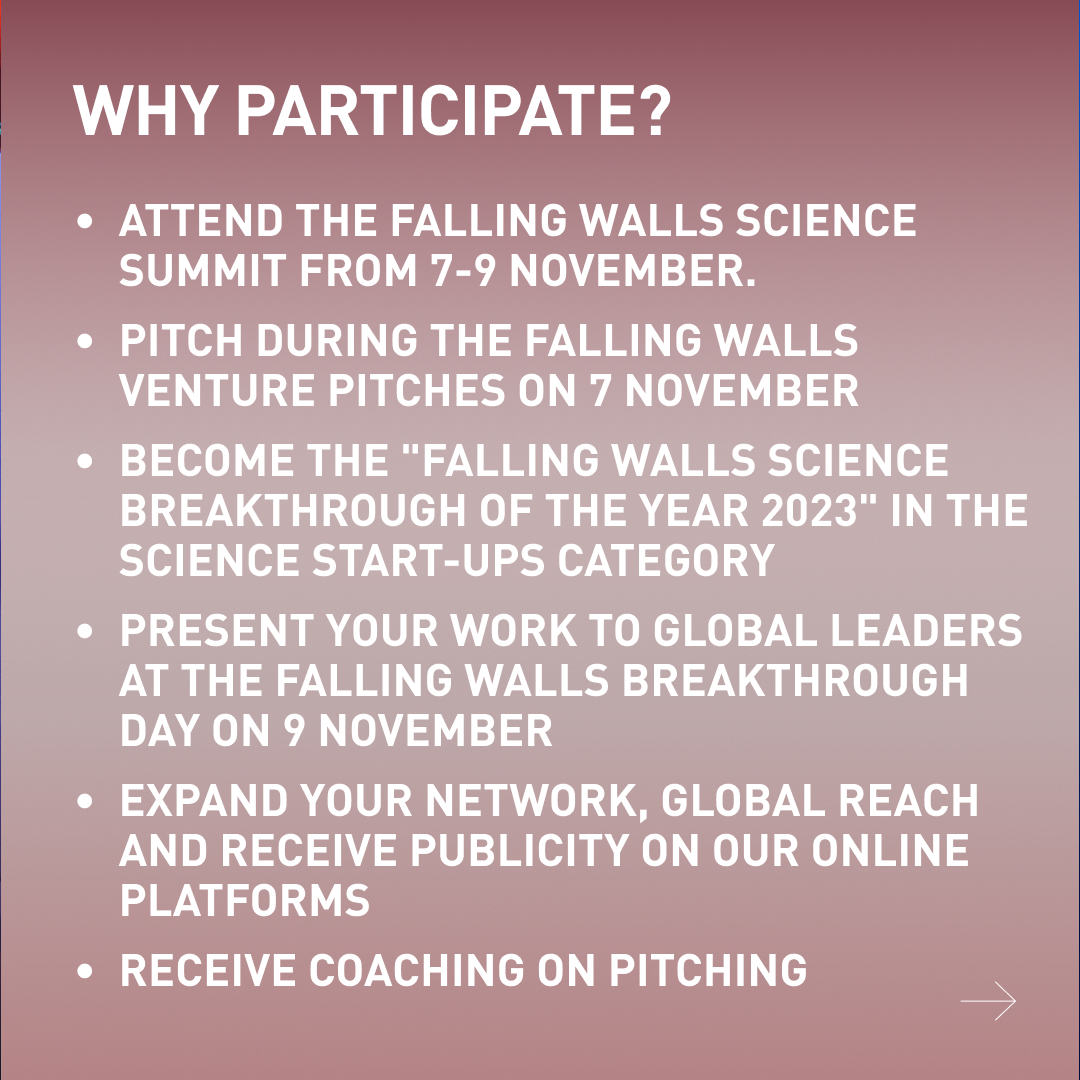 Falling_Walls's tweet photo. Nominate outstanding #ScienceStartUps addressing critical challenges to present their #ScienceBreakthroughs at the #FallingWalls #ScienceSummit2023 in Berlin.
Learn more: https://t.co/rH4JmuMHFK
#GlobalCall23 @ekfstiftung @mfnberlin https://t.co/aGQEpPfdrq