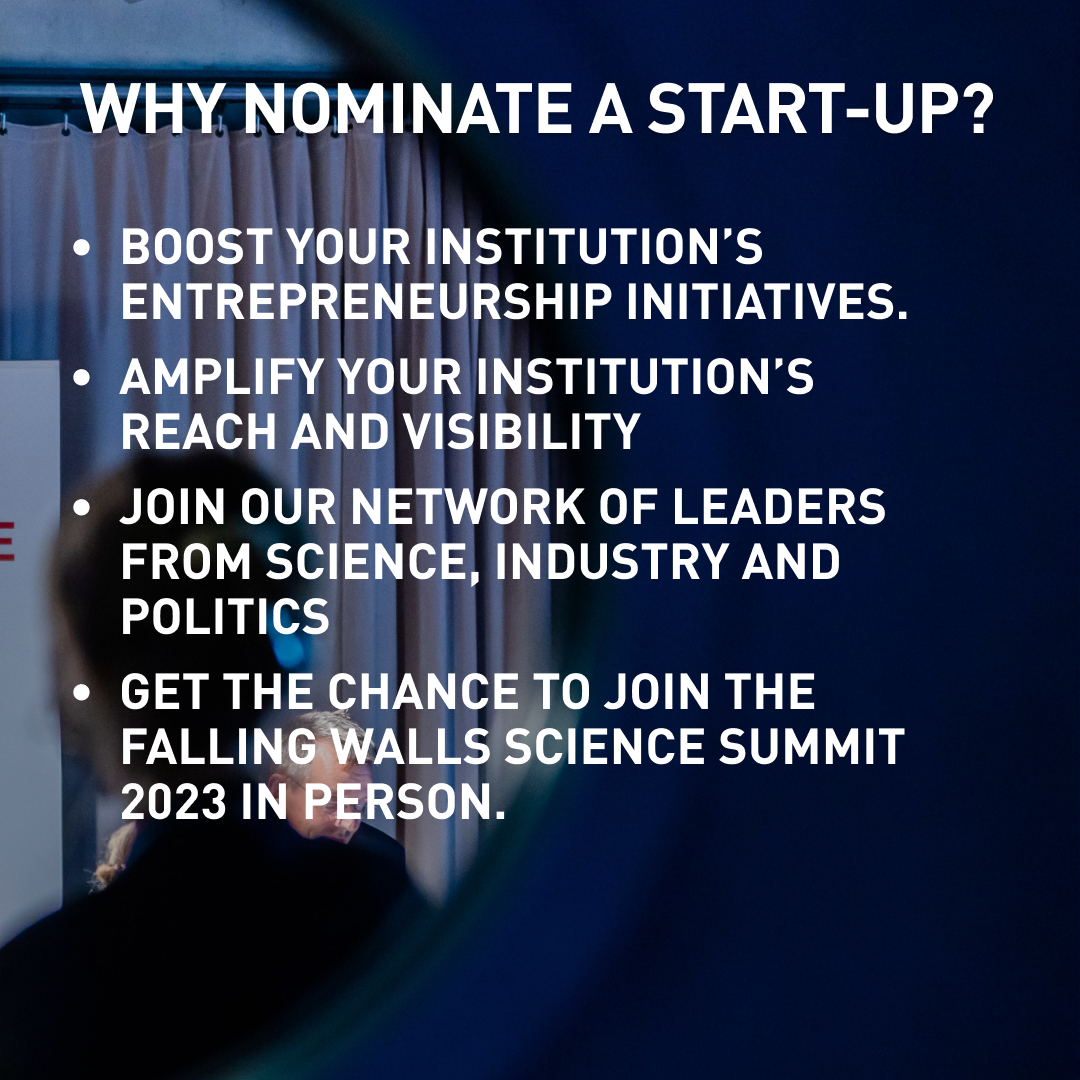 Falling_Walls's tweet photo. Nominate outstanding #ScienceStartUps addressing critical challenges to present their #ScienceBreakthroughs at the #FallingWalls #ScienceSummit2023 in Berlin.
Learn more: https://t.co/rH4JmuMHFK
#GlobalCall23 @ekfstiftung @mfnberlin https://t.co/aGQEpPfdrq