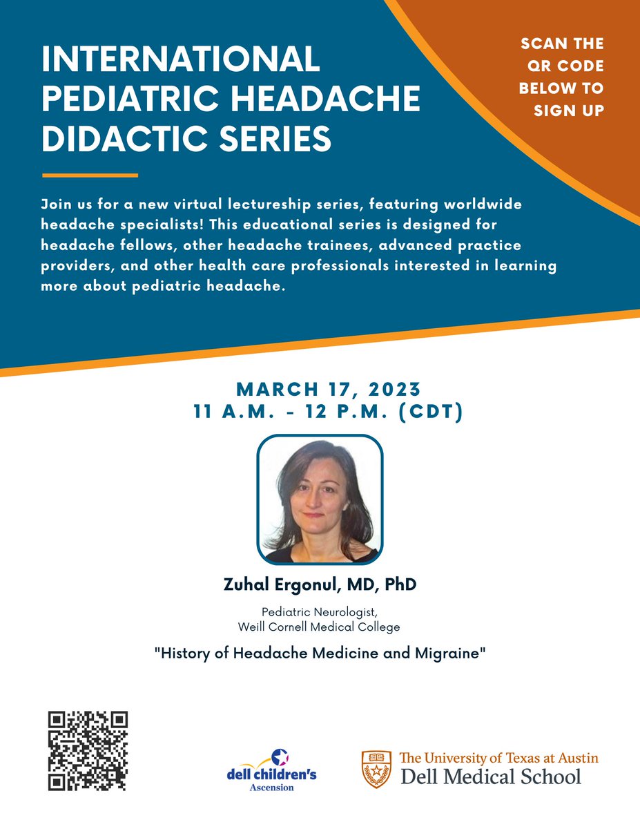 Don't miss the International Pediatric Headache Didactic Series this Friday at 11 am CT! Zuhal Ergonul, MD, PhD, of <a href="/WCMpeds/">Weill Cornell Pediatrics</a> Neurology will be discussing history of #headache medicine and #migraine. Register now: bit.ly/3v7FdQt #IPHDS