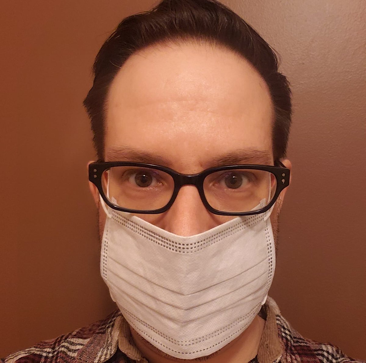 jeffsamsonow's tweet photo. Sally, ahead of the curve as always, was wearing a mask when we went to the bank. Since the bank was next to an H-Mart, we stopped for some bakery treats on the way home and I also bought my first masks. I'm wearing it inside out in #MaskSelfie no. 1. https://t.co/my0TQeA936