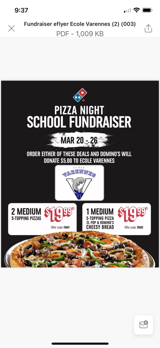 varennesLRSD's tweet photo. Raise money for École Varennes by ordering pizza for the family over Spring Break! Your PAC is raising funds to support school field trips, recess equipment and more! https://t.co/RTm1btZXqP