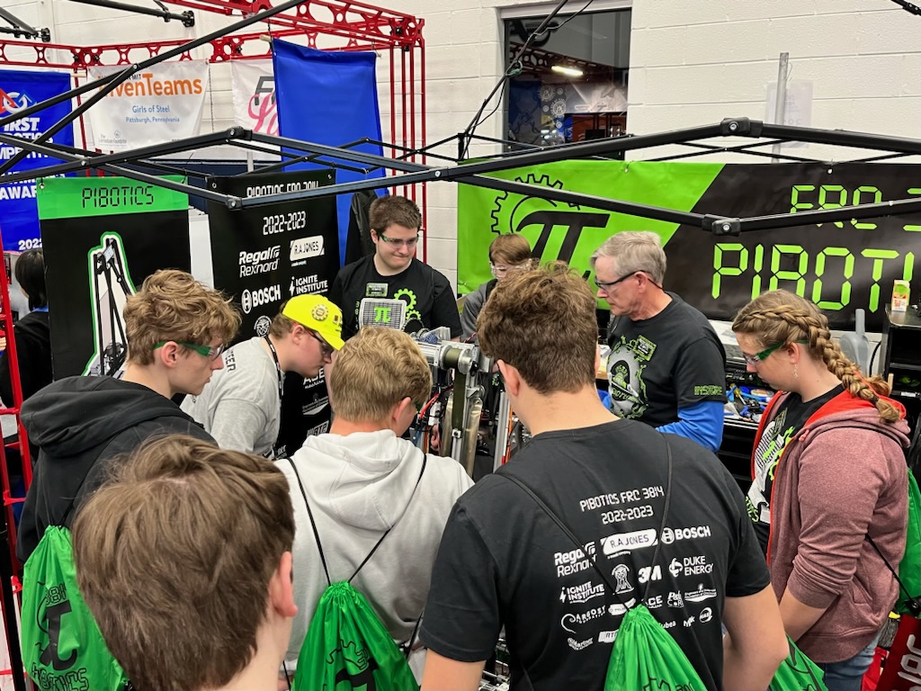 PiBoticsFRC3814's tweet photo. The competition has begun! Our robot has passed all inspections and is ready for it's first match. If you'd like to watch us, our first game is at 12:50. This is the link to our competition: https://t.co/RiKFmecFhe. The stream will be up soon. https://t.co/E9HLRTUpMW