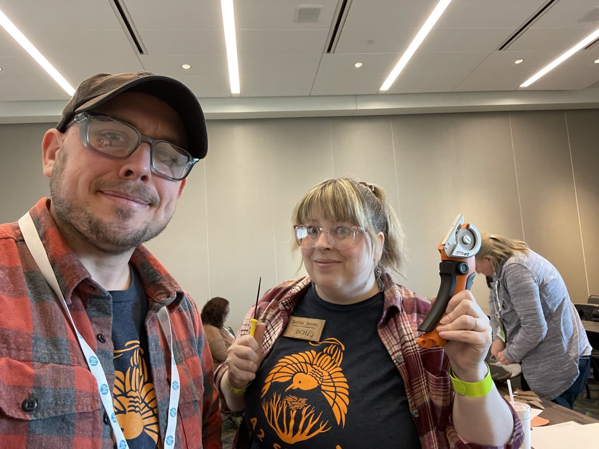 HattMr's tweet photo. @racheljensenart and I had a blast facilitating The Department of Cardboard Hats once again, this year at @MACUL! Thanks to all who attended, and thanks to @MyTLee3 for your all you do to support @A2STEAM! #macul23 https://t.co/dcncD4sVpC