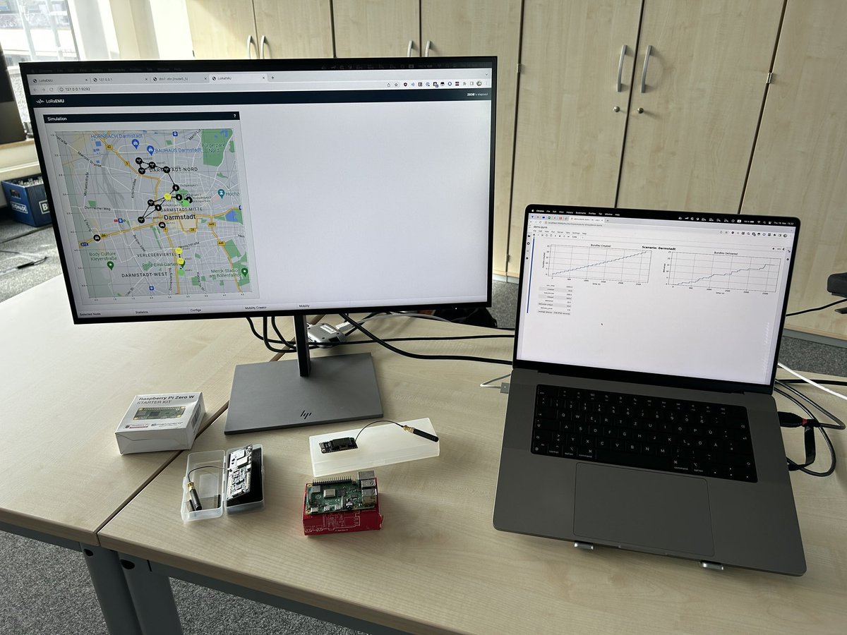 gh0st42's tweet photo. Presenting our newest developments using dtn7-rs (https://t.co/Y8ufbDSmk0) for a LoRa network and using LoRaSim. Our new extendable Lora simulator with mobility support, collision detection and pathloss modeling - to be released soon. #lora #dtn  https://t.co/50UlRhn9xn https://t.co/fiCazCD5Tn