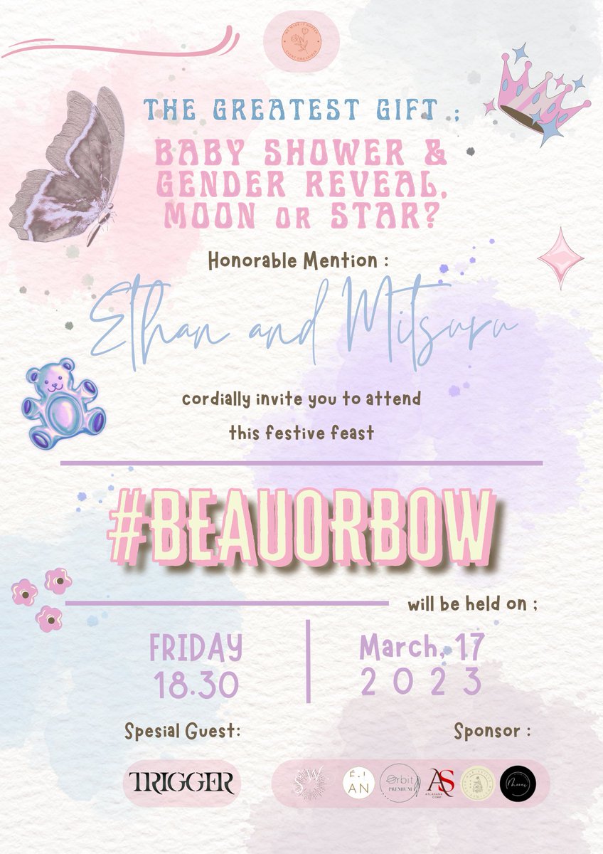 tugendo's tweet image. Is it 𝑚𝑜𝑜𝑛? Or is it 𝑠𝑡𝑎𝑟? What do you think, @devouringreed and @devotedream? 

You've been invited by Kwon Jaehyeok and Kang Youngsoo to attend their baby shower at 𝐅𝐫𝐢𝐝𝐚𝐲, 𝟏𝟕𝐭𝐡 𝐨𝐟 𝐌𝐚𝐫𝐜𝐡 𝟐𝟎𝟐𝟑! Is it 🌙 ? Or is it ⭐️? Let us know your answer!