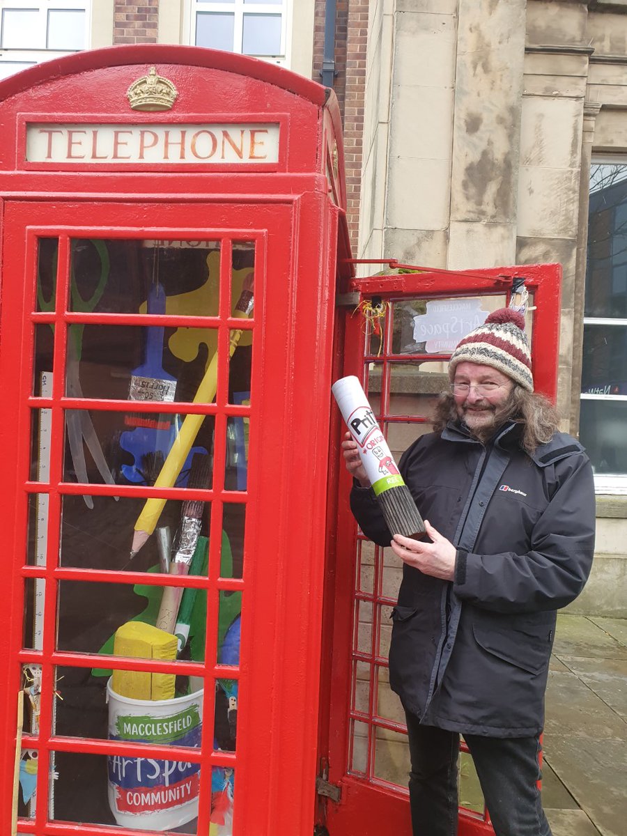 MacclesfieldTC's tweet photo. The eagle eyed might have noticed that the phone boxes outside the Town Hall are looking a little different. #Macclesfield Community ArtSpace’s “Spring Art Box’ has exploded &amp; fun, oversized &amp; brightly-coloured art materials have appeared in The 01625 Gallery. https://t.co/9I4VvMapfw