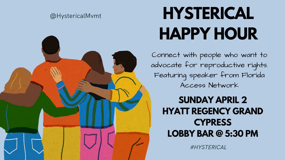 Going to AAPM Spring Clinical and concerned about the lack of reproductive justice in Florida and beyond? Join us for a Hysterical Happy Hour at 5:30pm on Sunday, Apr 2 in the Lobby Bar of the Hyatt Regency Grand Cypress! #Hysterical  #Rads4Choice #MedPhys #RadOnc #WeWhoCurie
