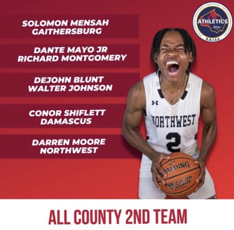 Blessed to be named: 
- 4A South all division 1st team 
- Second team all county (due to being a mid season transfer) 
- County all star
- Mid Atlantic all star 
- Only guard in Montgomery County to be invited to Mid Atlantic showcase
-21.3ppg 5.1rpg 3.7apg 1.8spg