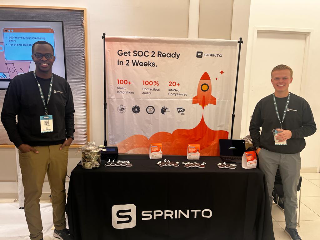 priteshvora's tweet image. It&apos;s all smiles from our Austin Trout and Marc Nzojibwami at the #SaaSopen event today! The excitement is real. ⚡️

Come say Hi! 👋

#SecureWithSprinto #SecurityCompliance #InfoSec #Security #InformationSecurity #DataSecurity #SOC2 #ComplianceAutomation #SaasOpen2023 @sprintoHQ