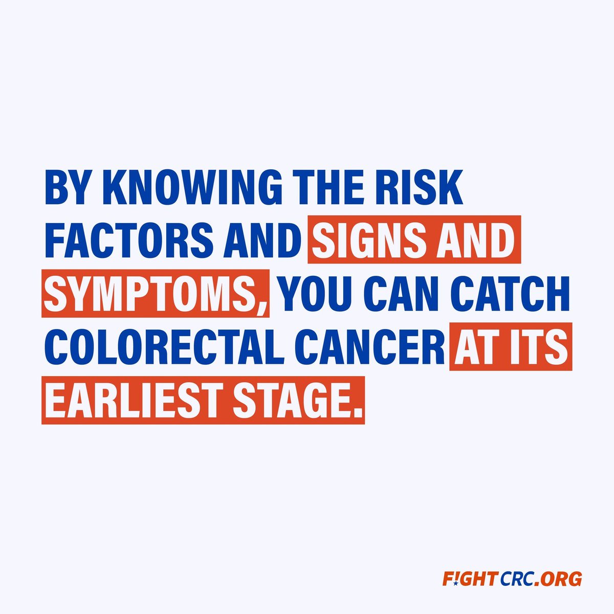 FightCRC's tweet photo. If you are 45 or older, you should talk to your doctor about screening. But anyone, at any age can get #colorectalcancer.

⚠️ Some risk factors include:
-Personal history of polyps or cancer
-Inflammatory Bowel Disease
-Family history and genetics
-Smoking
-Excessive alcohol use
-Fatty diet
-Obesity

Learn more at https://t.co/YtkxpalZ6d