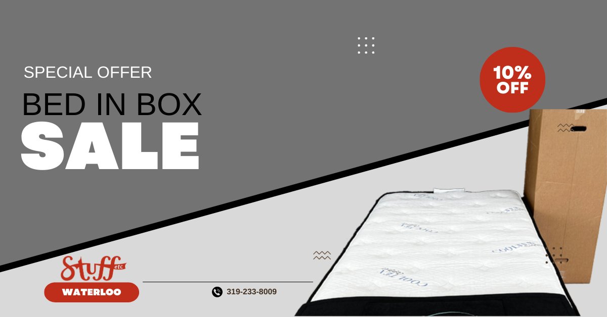 stuffetcinc's tweet photo. Stuff Etc WATERLOO now carries bed in box mattresses!  Save 10% on their bed in box mattresses during their March Mattress Sale happening the entire month of March.  Learn More:  https://t.co/wleuHxDHMG https://t.co/7lwcW0AKM2