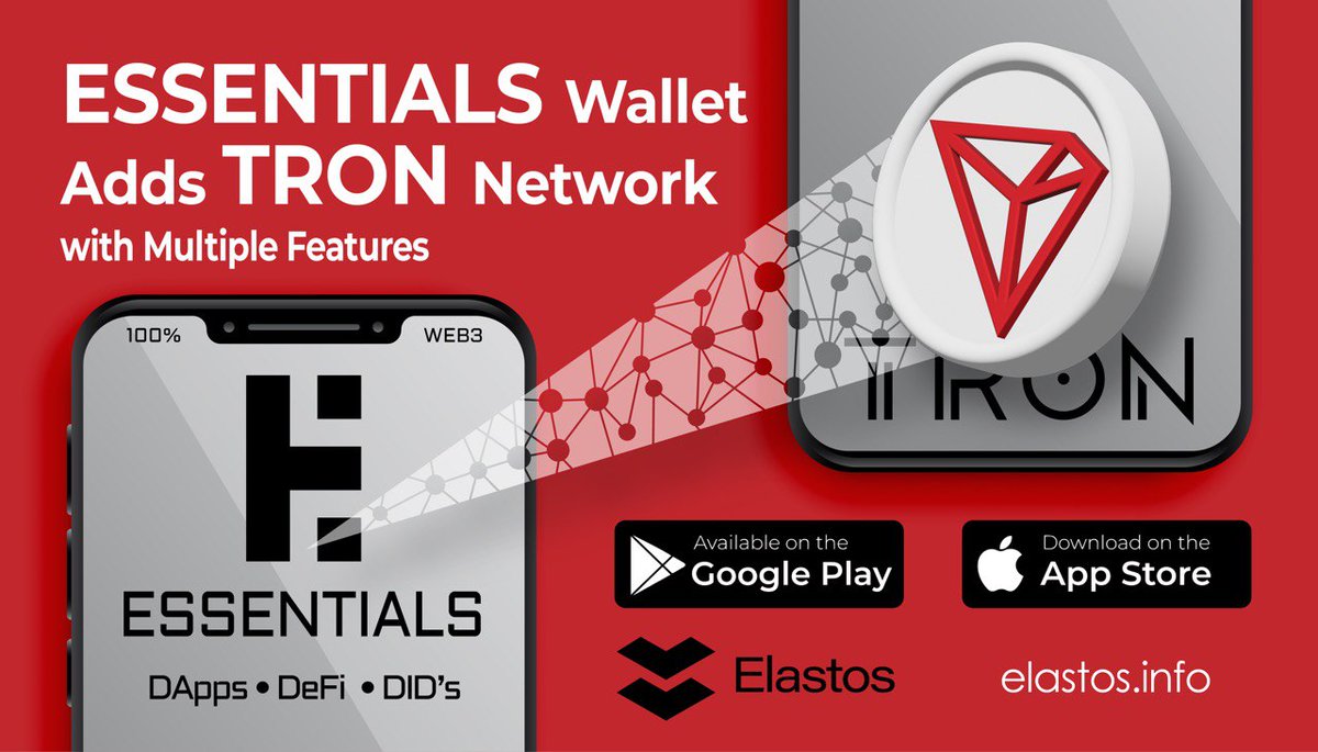 ElastosInfo's tweet image. It comes with great pleasure to announce that the @Web3Essentials Wallet has added the Tron Network to it's already vast array of networks and features.
More details in the blog below👇
elastos.info/news/essential…