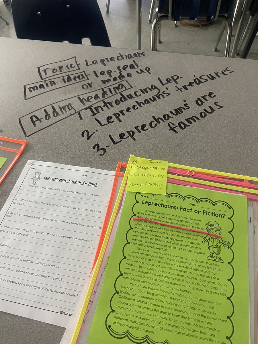 etr917's tweet photo. Topic! Main Idea! Adding headings!OH MY! Having fun with wiki sticks and nonfiction text about leprechauns! #readingislearning @KraftES1 @HCS_TitleI @HamptonCSchools https://t.co/CvsQIkzsXU