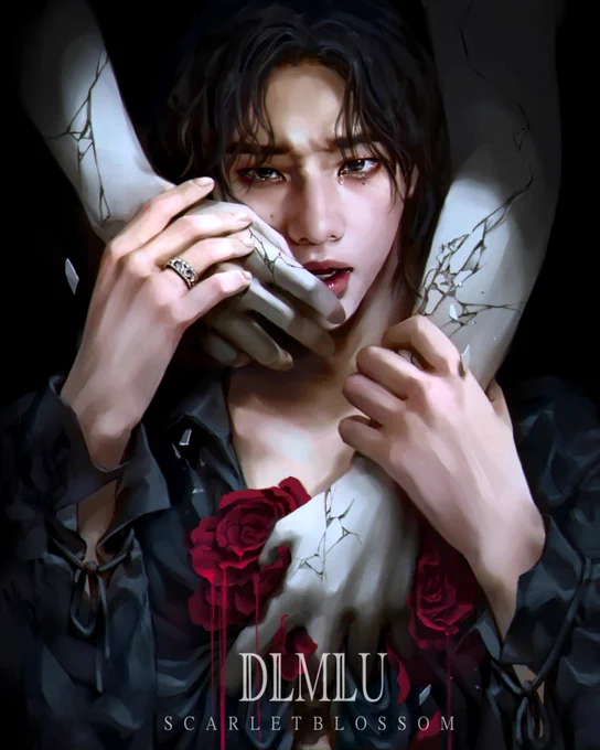 -DLMLU-."The wounds are still open, the scent still lingersThe thorns of a withering flower are still thereWithout noticing, I'm left woundedA poison tainting relationship, emotions still unavailable " -DLMLU. #Straykids #Straykidsfanart #Hyunjin 
