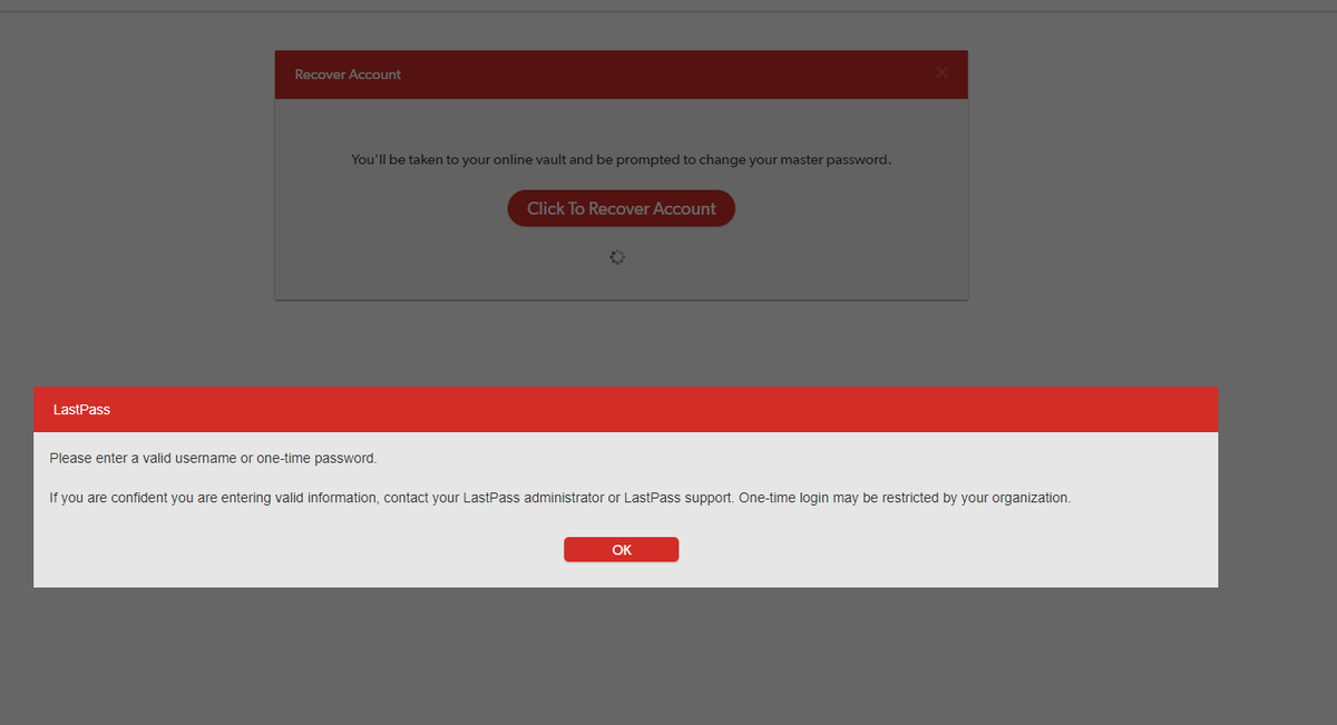 coryacarter's tweet photo. Hey @LastPassHelp whats with your servers today? I use the app on my iphone and now its not taking my master password. Then when i try to recover account it says to enter a valide username or one-time password and yet it never asked me to insert anything https://t.co/Bpzr08Zvrr