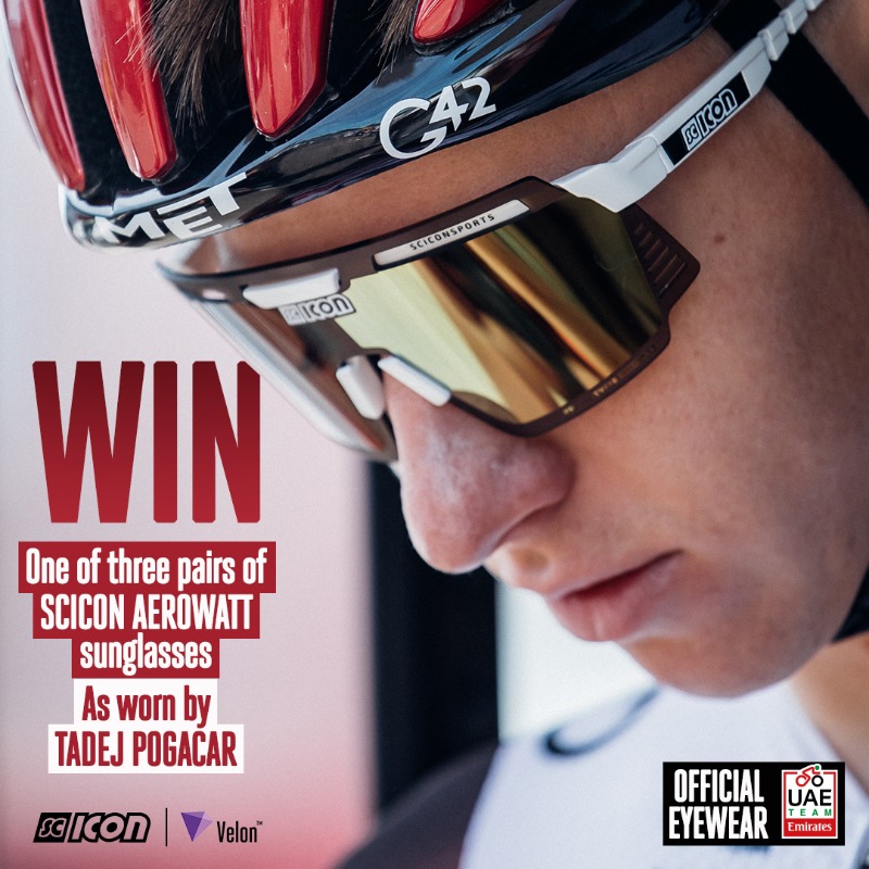 VelonCC's tweet photo. WIN a pair of @sciconsports sunglasses 😎

We're giving away three pairs of Scicon Aerowatt glasses - as worn by Tadej Pogačar and @TeamEmiratesUAE - to three lucky winners.

T&amp;Cs apply. Enter now 👇