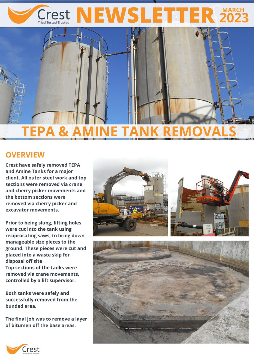 A tank removal project carried out by Crest Environmental